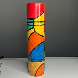Kalidescope Handpainted Painted Pottery Long 16” Tall Vase